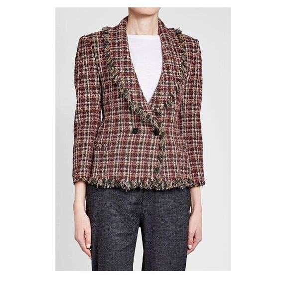 Isabel Marant Etoile Nicole Tweed Fringe Collar Blazer Jacket Double Breasted 6 - Picture 1 of 13